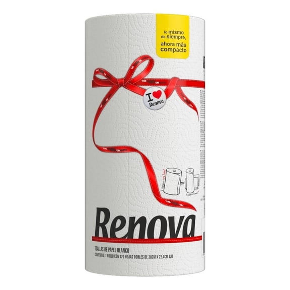 Toallas de papel blanco Renova red label 120 hojas dobles 1 rollo
