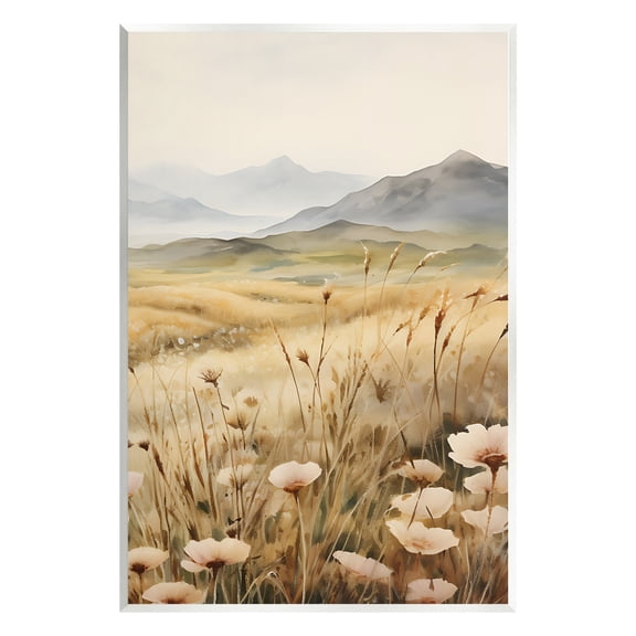 Stupell Industries Mountain View Meadow Landscape Painting Unframed Art Print Wall Art, 10 x 15