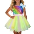 thumbnail image 4 of Byoo Toddler Girl Rainbow Sequin Party Dress Sleeveless Tulle Tutu Dress with Bow Birthday Bash Cute Dresses for Kids,Multicolour, 4 of 5