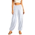 thumbnail image 2 of PInxai Yoga Pants for Women Elastic Waisted Baggy Pants Loose Comfy Casual Athletic Solid Color Pants Summer,White,XL, 2 of 7