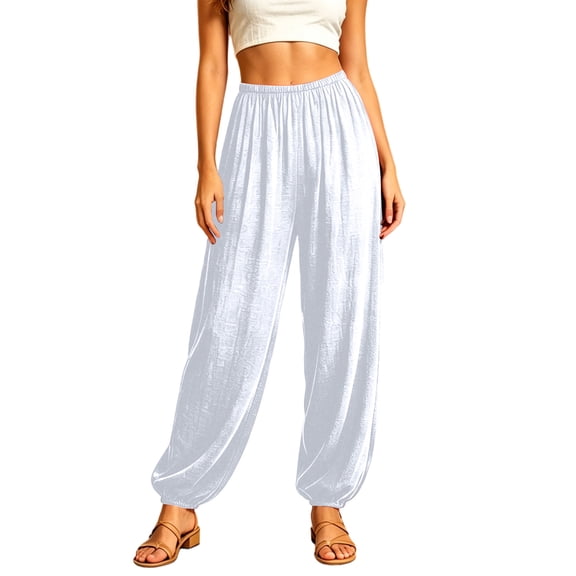 Ltctricy Harem Pants for Women Elastic Waisted Casual Yoga Pants Loose Fit Lounge Pants Flowy Beach Vacation Outfits(White,X-Large)