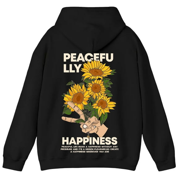 Positive Vibes Hoodie with Peace Hand and Sunflowers – Motivational Unisex Back Print Pullover.