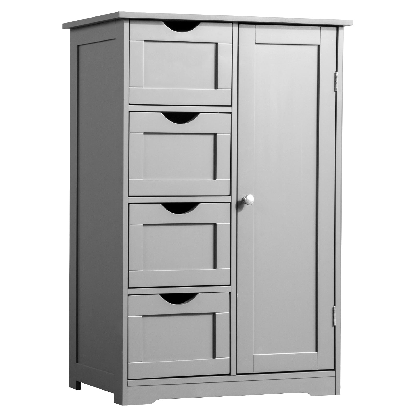 Ktaxon Wooden Bathroom Floor Cabinet, Side Storage Organizer with 4 Drawers, 1 Cupboard & 2-Shelves, Gray