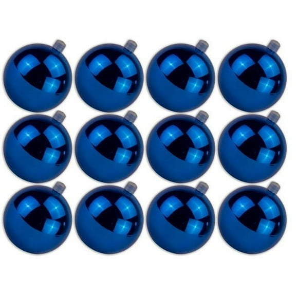 3 in. Shiny Ball Ornament with Wire & UV Coating, Blue - Pack of 12