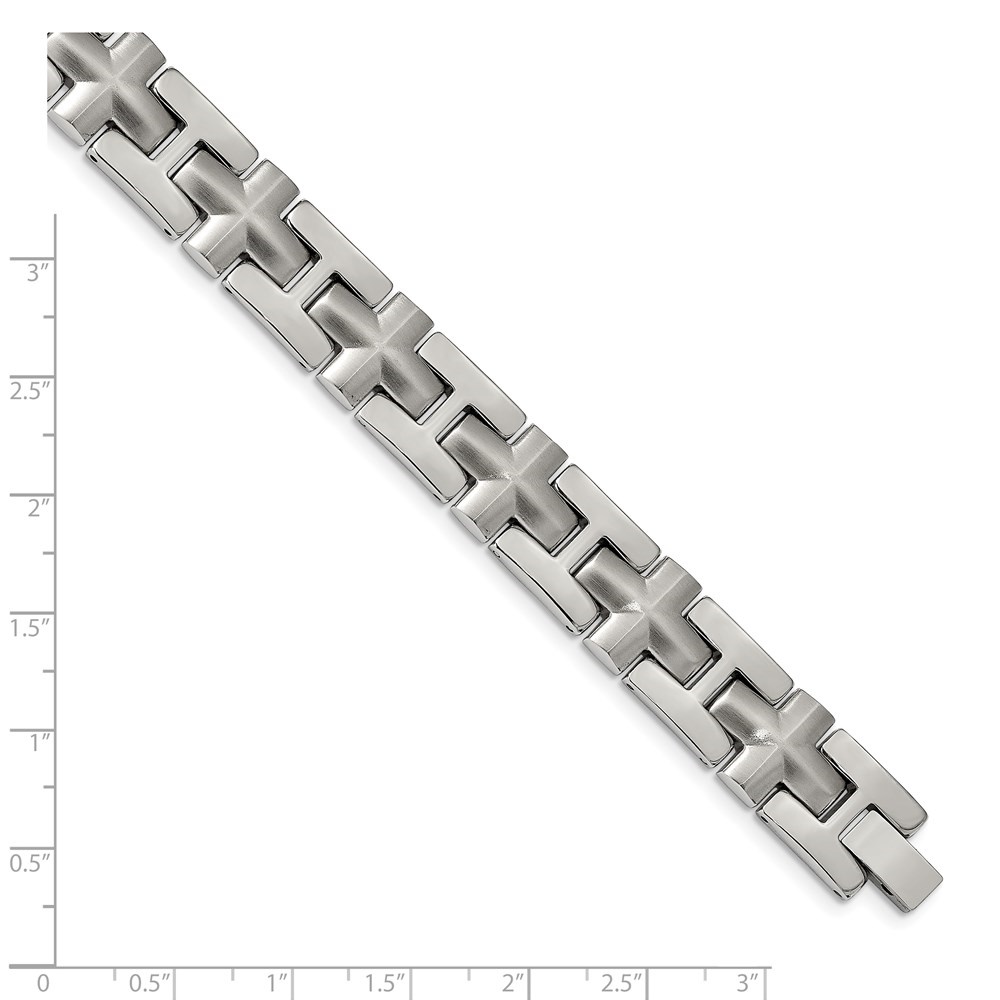 Diamond2Deal Stainless Steel Brushed and Polished Cross Link Bracelet for Men 8.5"