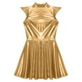 thumbnail image 5 of Nyeemya Women Holographic Shiny Dress Cap Sleeve High Waist Flared Aline Mini Dress Party Club Gold XXL, 5 of 7