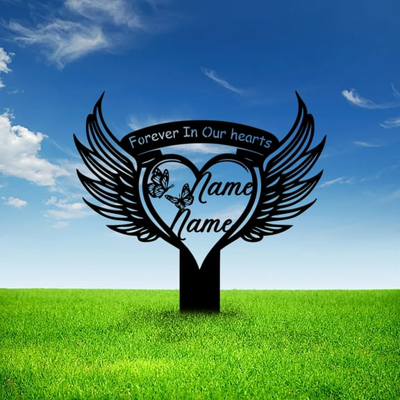 Custom Dad And Mom Grave Memorial Stake, Cemetery Stake Metal Sign, Heart Outdoor Stake, Grave Decoration Garden Stake