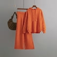 thumbnail image 5 of Women's Autumn Winter 2-Piece Knitted Set - Hoodie + Wide Leg Pants, Solid Color, Elastic Waist, One Size, 5 of 5
