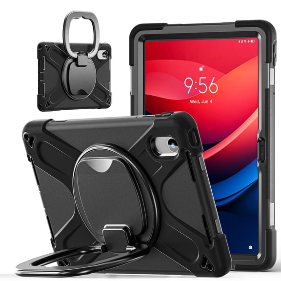 For Lenovo Tab M11/K11 LTE TB-330FU 11 inch Case, 360 Rotatable Handle Stand, Shoulder Strap, Drop-Proof Design, Black