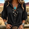 thumbnail image 7 of ClodeEU Women's Linen Blend Button 3/4 Sleeve Shirt with Tiered Ruffle ,Solid Color Casual Blouse Black,Women's Plus L, 7 of 7