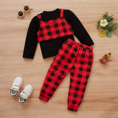 

kpoplk Christmas Baby Clothes Toddler Baby Kids Girls Suit Christmas Long Sleeve Top Plaid Babys First Christmas Outfit Girl(Red)