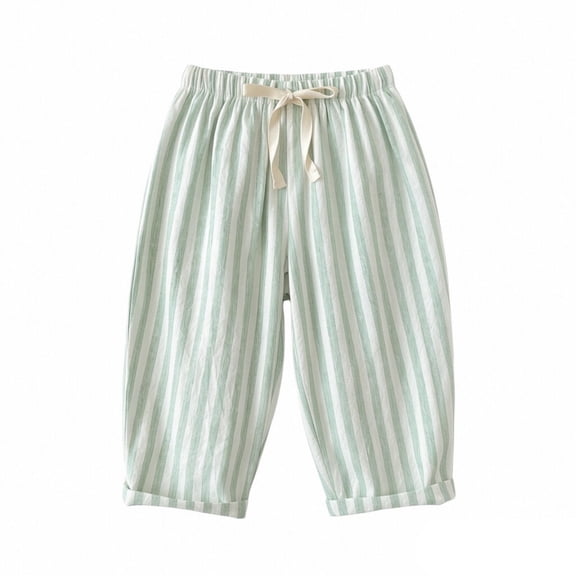 CPNG Newborn Infant Toddler Baby Girls Boys Striped Casual Sweatpants Wide Leg Elastic High Waist Drawstring Baggy Joggers(Green,3-4 Years)