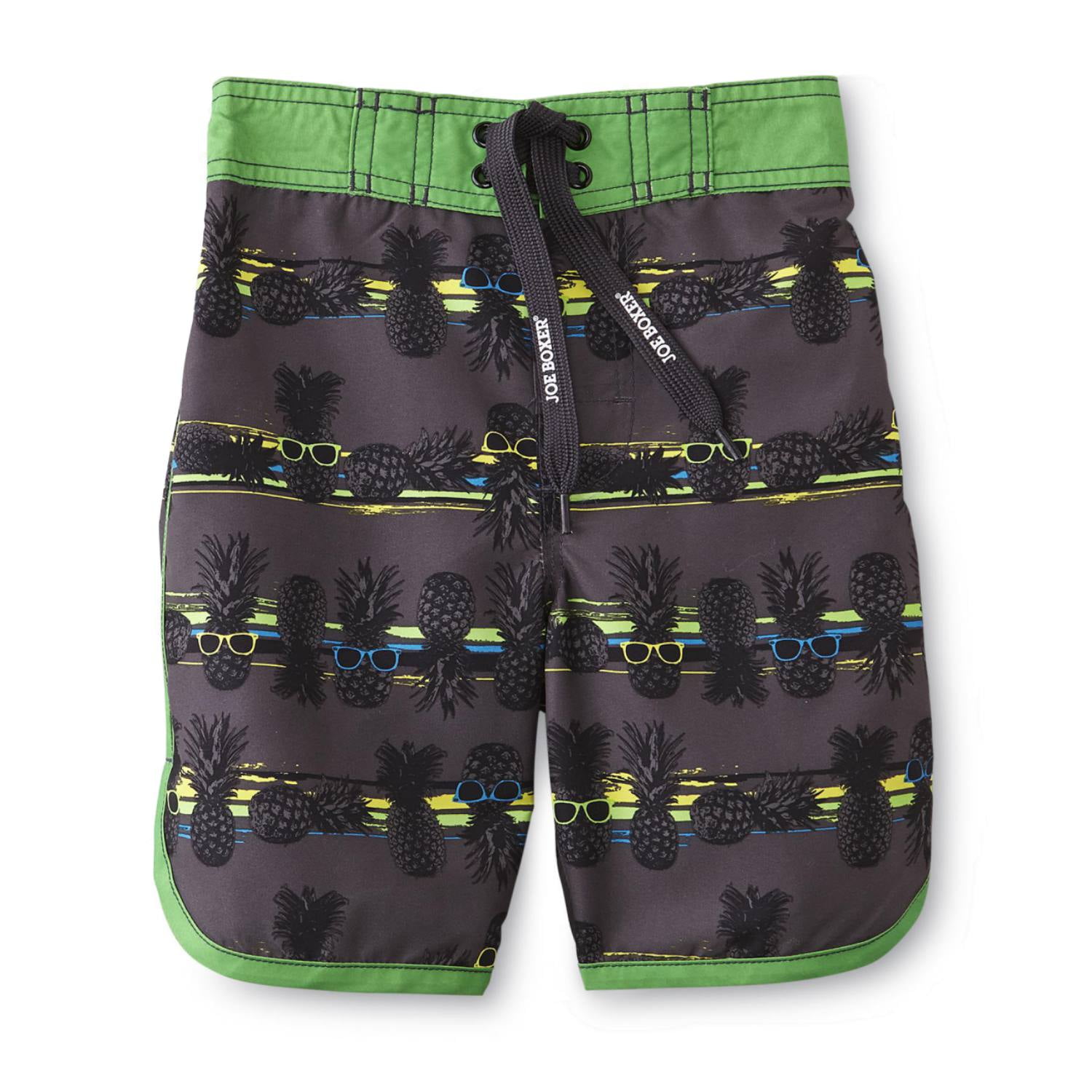 Joe Boxer Boys Gray/Green Cool Pineapple Swim Trunks Board Shorts