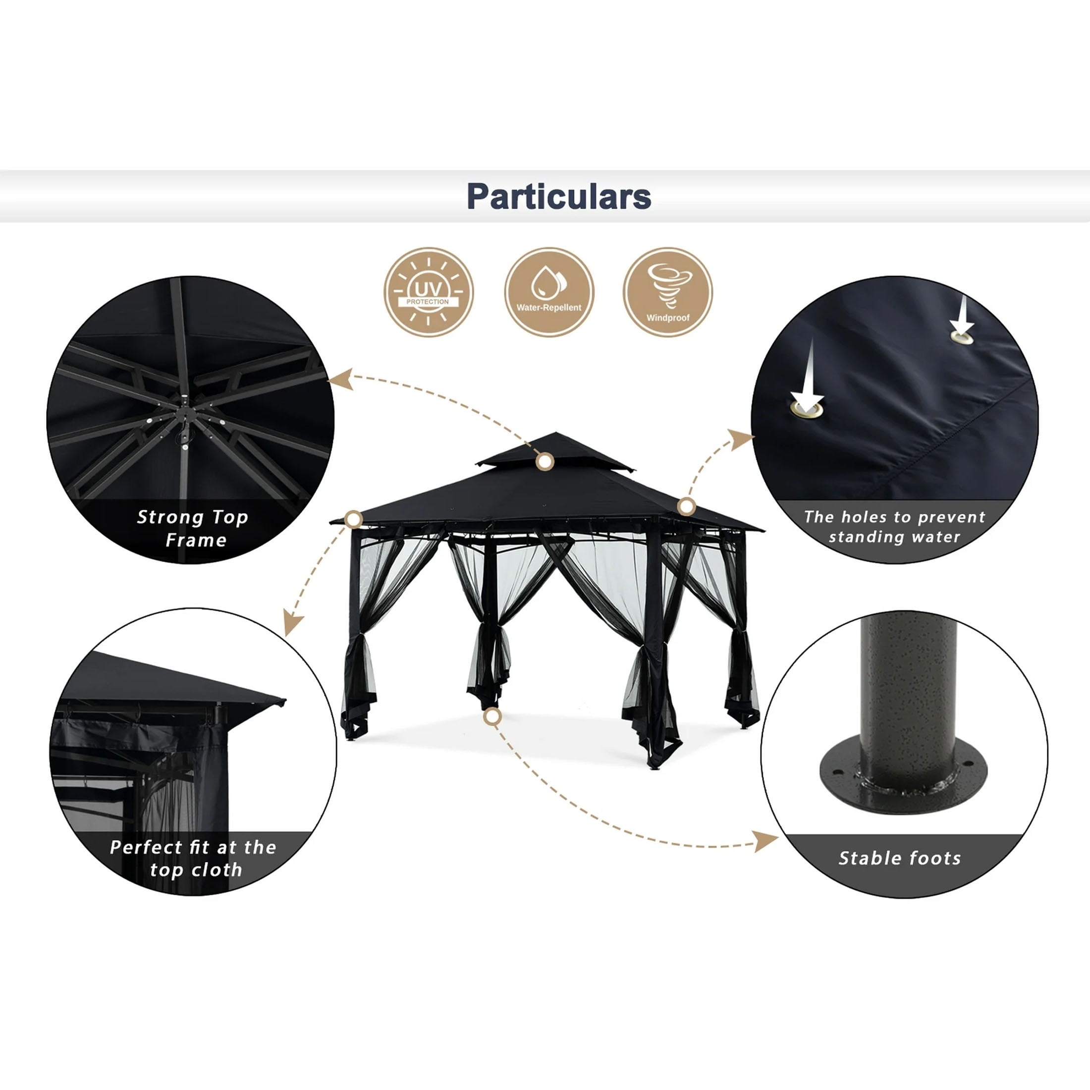 MASTERCANOPY 11 x 11ft Patio Gazebo with Double Roof and Mesh Walls, Black