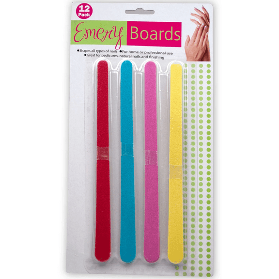 12 Pack 6.8 in Emery Boards Set for Manicure, Pedicure, Shapes Natural, Acrylic Nails, Durable, Easy to Use Nail Files, Use for Home, Salon Use, Fun Colors Red, Turquoise, Pink, Yellow
