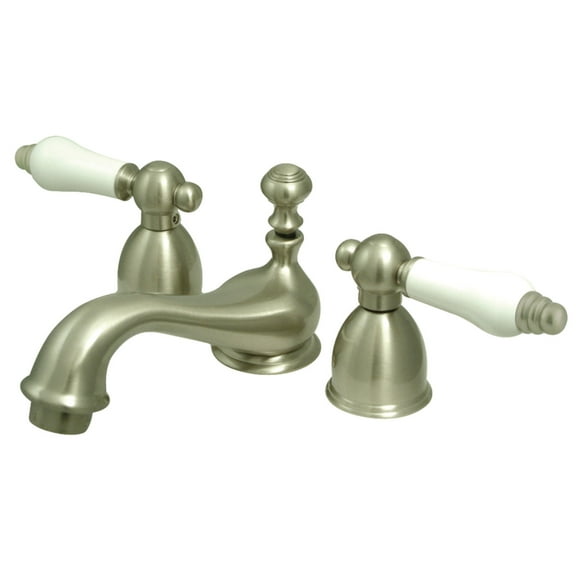 Kingston Brass Two Handle 4" to 8" Mini Widespread Lavatory Faucet with Brass Pop-up