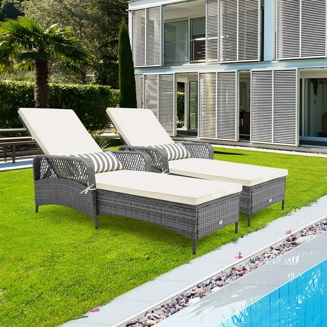 Costway Lot de 2 Chaises Longues d'Extérieur pour Patio, Fauteuils Inclinables avec Dossier à 6 Niveaux et Coussin
