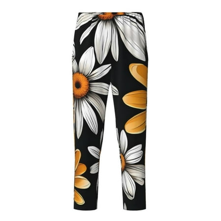 Fuzoiu Yellow White Daisy Pattern Print Teenagers Pajama Pants Lounge Pants with 2 Pockets Elastic Waist Kids Sleep Bottoms Comfy Sleepwear PJ Bottoms for Kids-Medium