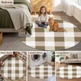 thumbnail image 3 of Round Rug 5ft Area Rug, White Mocha Brown Buffalo Plaid Area Rugs for Living Room Bedroom, Gingham Farmhouse Floor Mat Non-Slip Non-Shedding Carpet Indoor Accent Rugs, 3 of 9