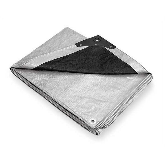 Heavy Duty Tarp, 15 ft 2 in x 19 ft 6 in, 10.5 Mil, Silver/Black, Polyethylene