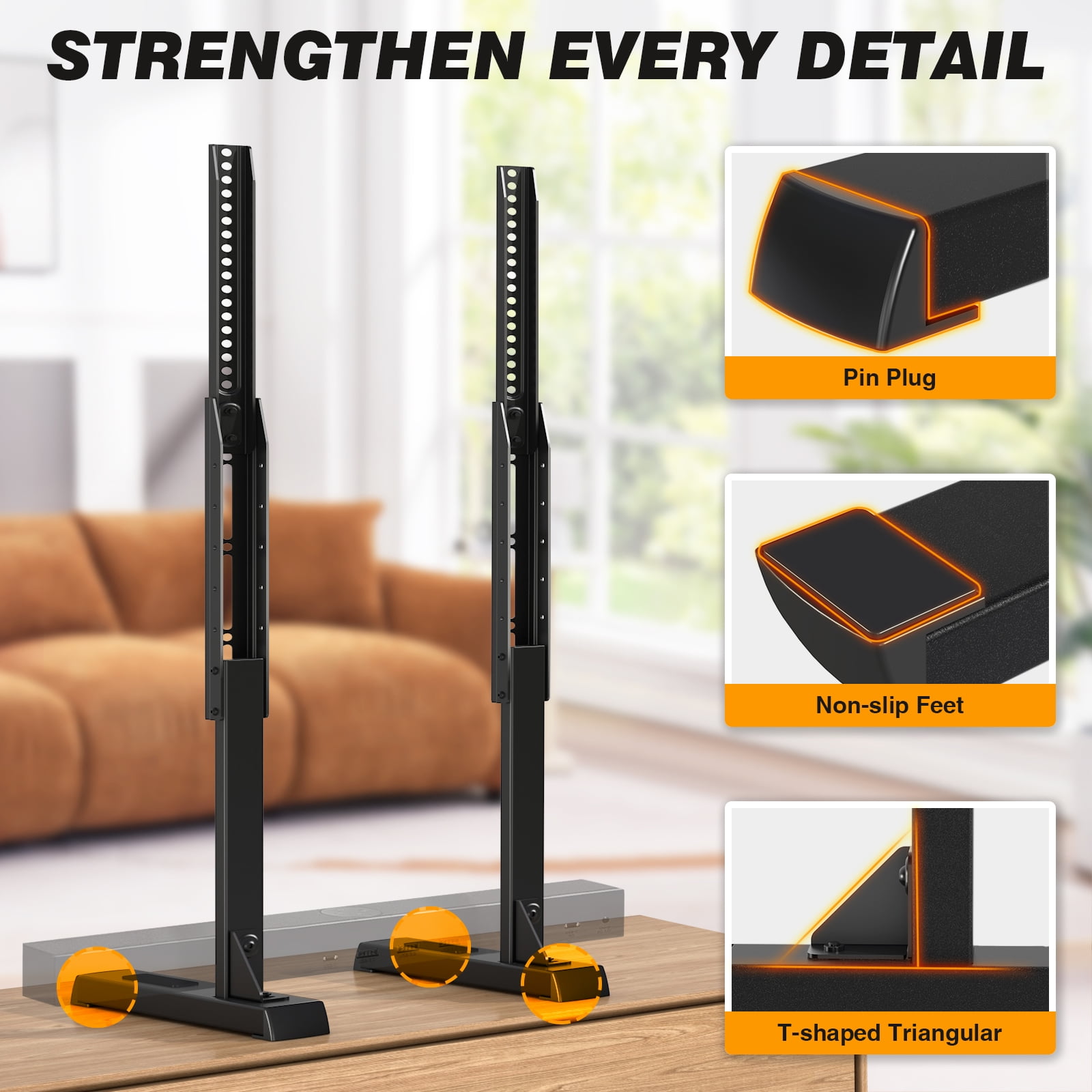 RTVR Universal Table Top TV Stand Base Height Adjustable for Most 37 to 86 inch LCD LED Screen, Tabletop TV Mount Stand