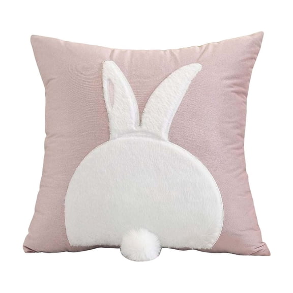 3D Embroidered Bunny Pillow Covers Set of 2, 18x18 Inch Easter Throw Pillow Cases, Velvet Decorative Pillow Covers with Rabbit Design for Spring Sofa, Bed, Farmhouse, and Guest Room Decor