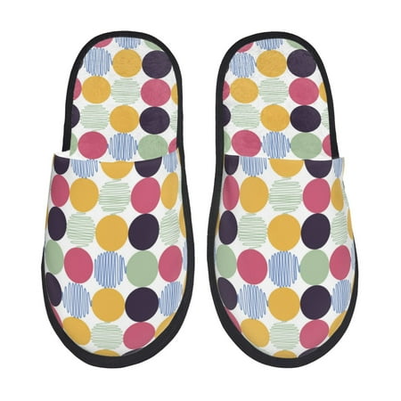 Balery Polka Dot Slient Indoor Furry Fleece Comfort House Shoes Soft Non-Slip Home Shoes Cotton slippers House Slippers-- Large