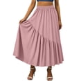 thumbnail image 6 of Purcolt Women High Waisted Knee-Length Skirt Solid Color Casual Skirts A-Line Elastic Waist Skirt, 6 of 7