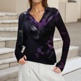 thumbnail image 6 of Womens Mardi Gras Shirts Carnival Sequins V Neck Tunic Tops Sparkly Long Sleeve Party Graphic Tee Dark Purple L, 6 of 7