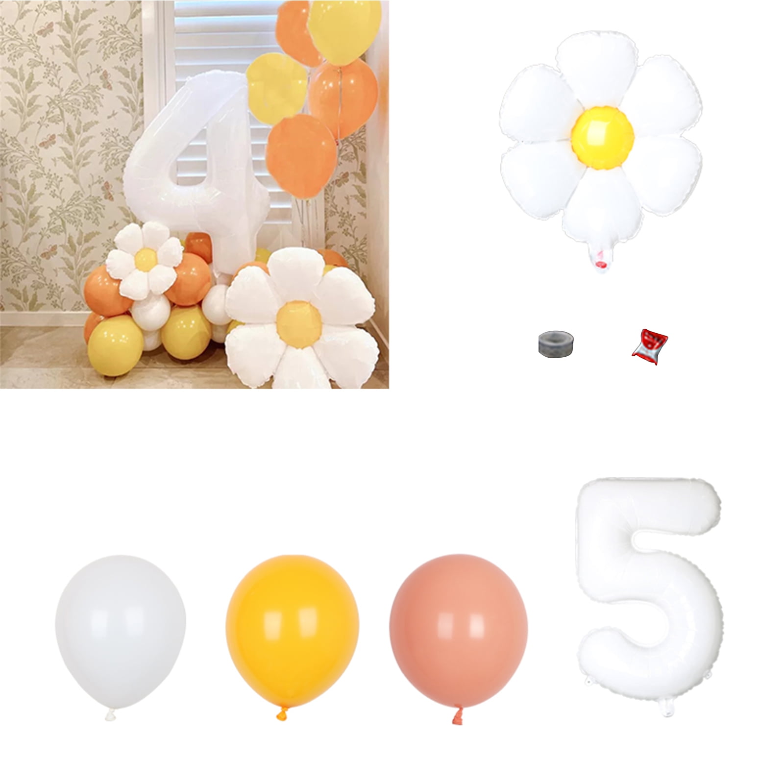 GOTPASS 10 Pack Daisy Balloons - White Flower Balloons For Baby Shower, Birthday, Wedding Decor