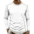 thumbnail image 2 of Smsaxvxz Mens Shirts Soft Comfort Crew Neck Long Sleeve Color Patchwork T-Shirts Casual Lightweight Fall Tops White XL, 2 of 8