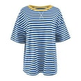 thumbnail image 4 of DuoJiaJ Striped Color Block Oversized Short Sleeve T Shirt For Women Casual Summer Tee Top Women’s Button-Down Shirts Blue, 4 of 4