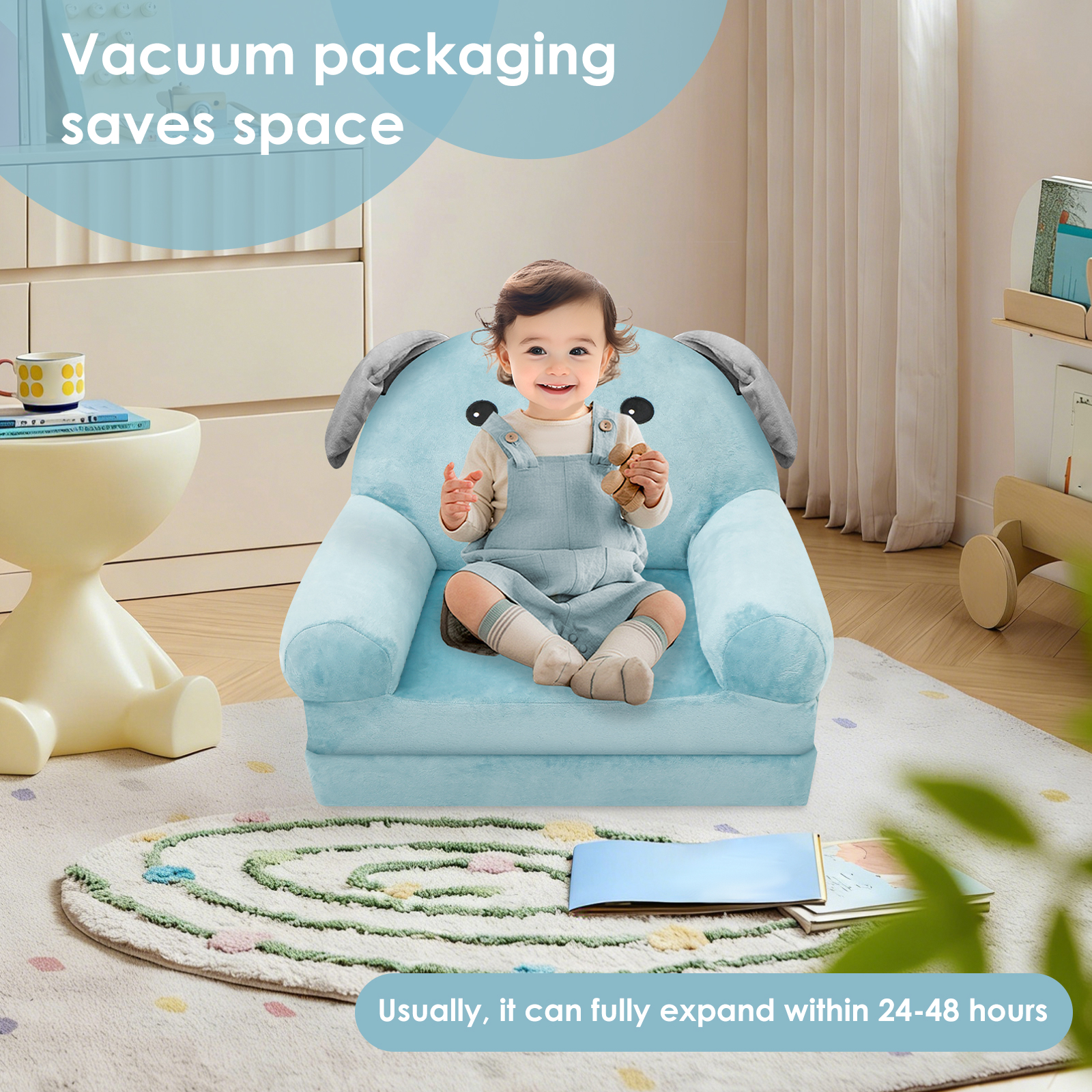Dznils Toddler Sofa Chair, 2-in-1 Soft Foam Flip Open Kids Couch Lounger Comfy, Ages 1+, Blue Dog