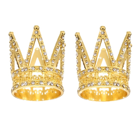 Uxcell 2Pcs Mini Crown Cake Toppers, Alloy Queen Princess Little Gold Crown Heart Shaped, Mini Double Layer