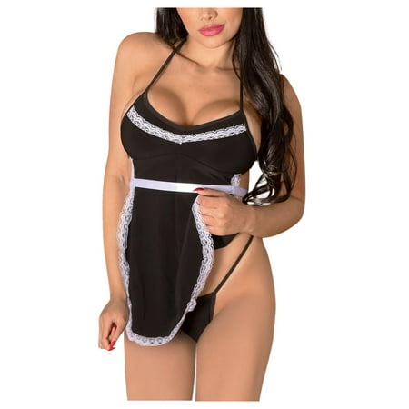 

Qcmgmg Women s Lingerie Set Sexy Babydoll Mesh Halter Nightwear Bodysuit XXXL