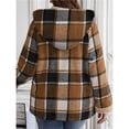 thumbnail image 6 of Women's Plaid Shirt Jacket, Long-Sleeved, Zip-Up Fleece Hooded Coat, Warm Overcoat Khaki Checkered S, 6 of 7