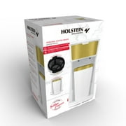 Holstein Housewares Personal Single Serve Coffee Maker Includes 14Oz. Stainless Steel Interior Thermal Travel Mug, White and Gold