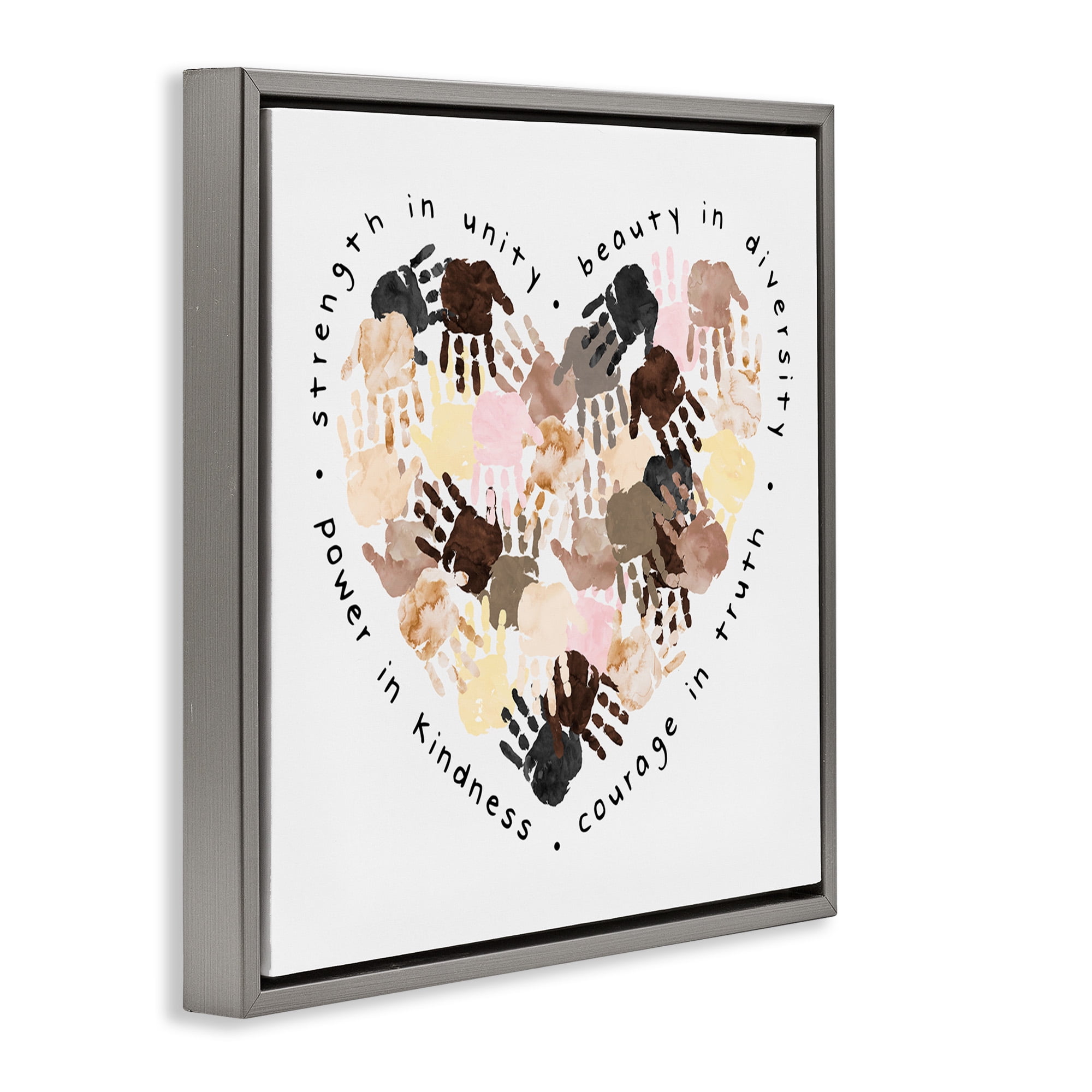 Stupell Industries Powerful Strength In Unity Heart Typography Painting Gray Floater Framed Canvas Art Print Wall Art, 18 x 18