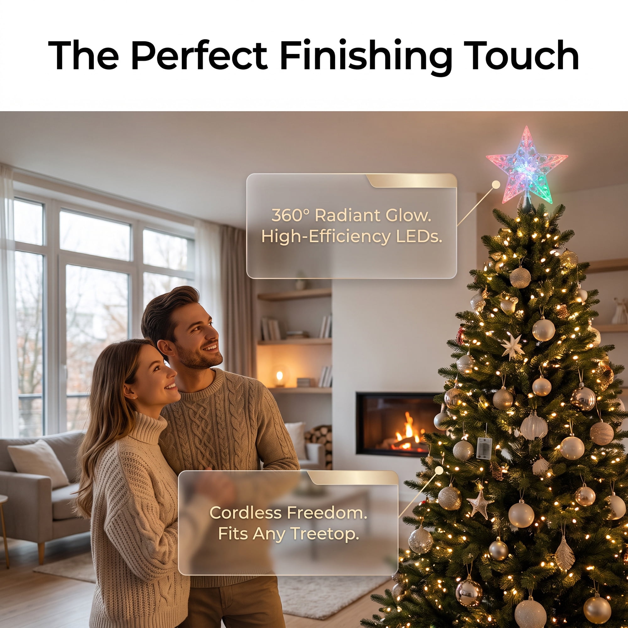 Unique Bargains Tree Finial Battery Operated Spring Mount Star Multicolor Lights 7.9"