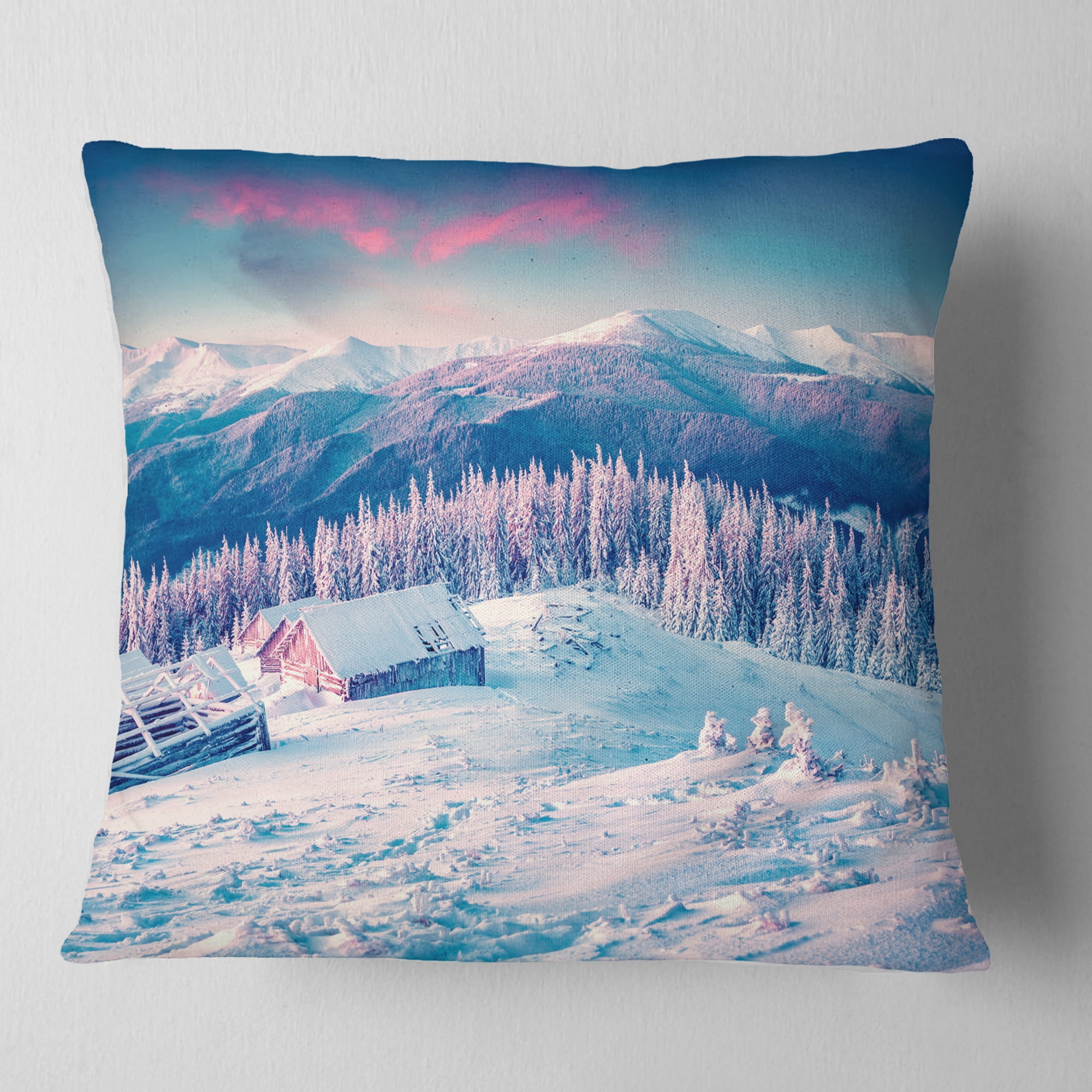 Designart Winter Morning in Carpathian - Landscape Photography Throw Pillow - 16x16