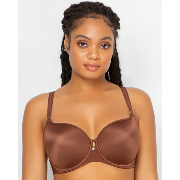 Women's Curvy Couture 1274 Tulip Sheer Smooth T-Shirt Push Up Bra (Chocolate 46DDD)
