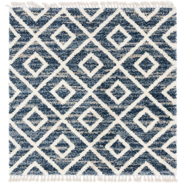 Unique Loom Hygge Shag Geometric Plush & Cozy Rug 8' x 8' Square Blue/Ivory