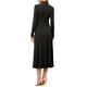 thumbnail image 3 of Vestido de suéter de cuello alto de mujer Inspire Chic, de manga larga, elástico, fluido, de punto acanalado, maxi, talla XS, negro, 3 of 6