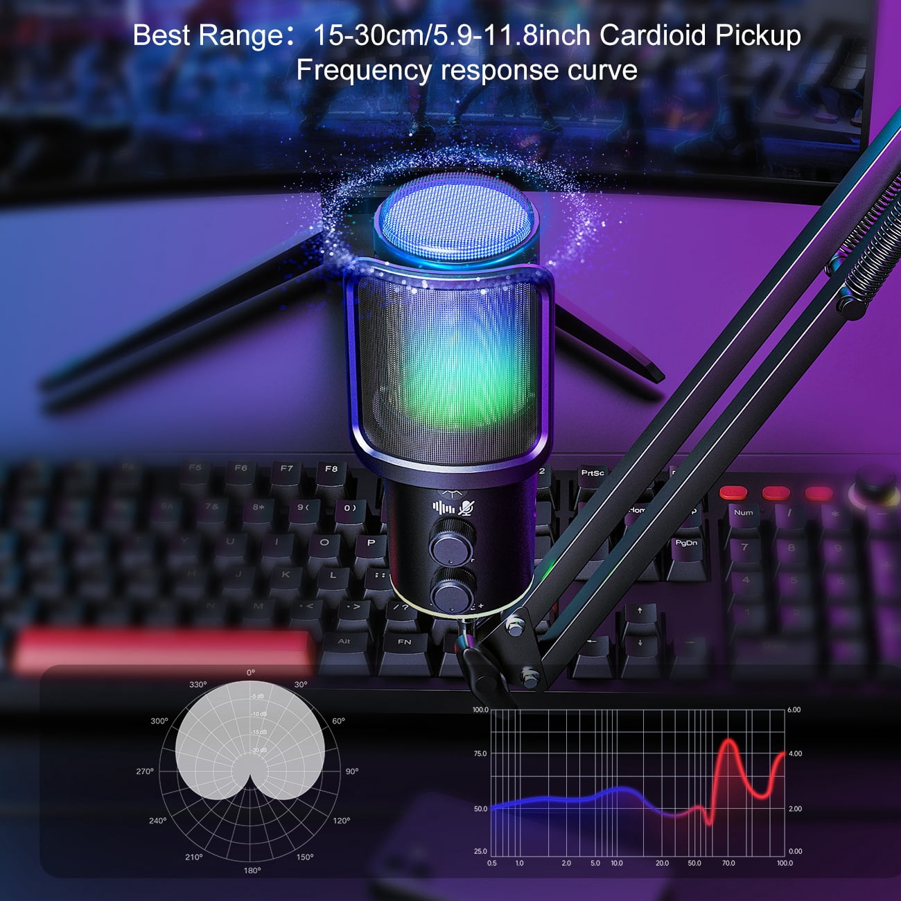 ONIKUMA USB Gaming Microphone with Boom Arm, Noise-Cancelling Condenser Mic for Streaming, Podcast, PC, Mac, PS4/PS5
