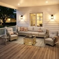 thumbnail image 2 of Ovios 8 Pieces Patio Furniture Outdoor Conversation Set Rattan Wicker Outside Sectional Sofa with Swivel Chairs & Solar Light Table, Beige, 2 of 9