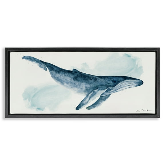 Stupell Industries Nautical Humpback Whale Animals & Insects Painting Black Floater Framed Canvas Art Print Wall Art, 25 x 11