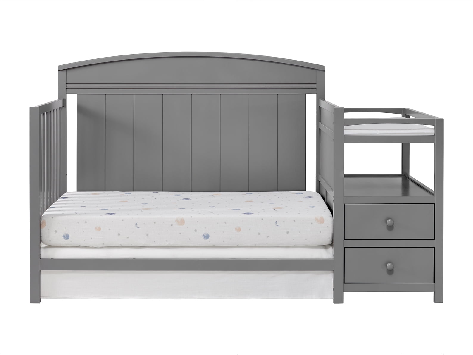 Oxford Baby Pearson 4-in-1 Convertible Crib & Changing Station, Dove Gray, GREENGUARD Gold Certified, Wooden Crib