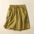 thumbnail image 2 of JJHGVB Linen Shorts for Women High Waisted Pleated Lounge Shorts Long Shorts for Women Beach Resort Pants Beach Shorts with Pockets Beach Cropped Trousers Dress Shorts for Women Flowy Shorts Yellow M, 2 of 3