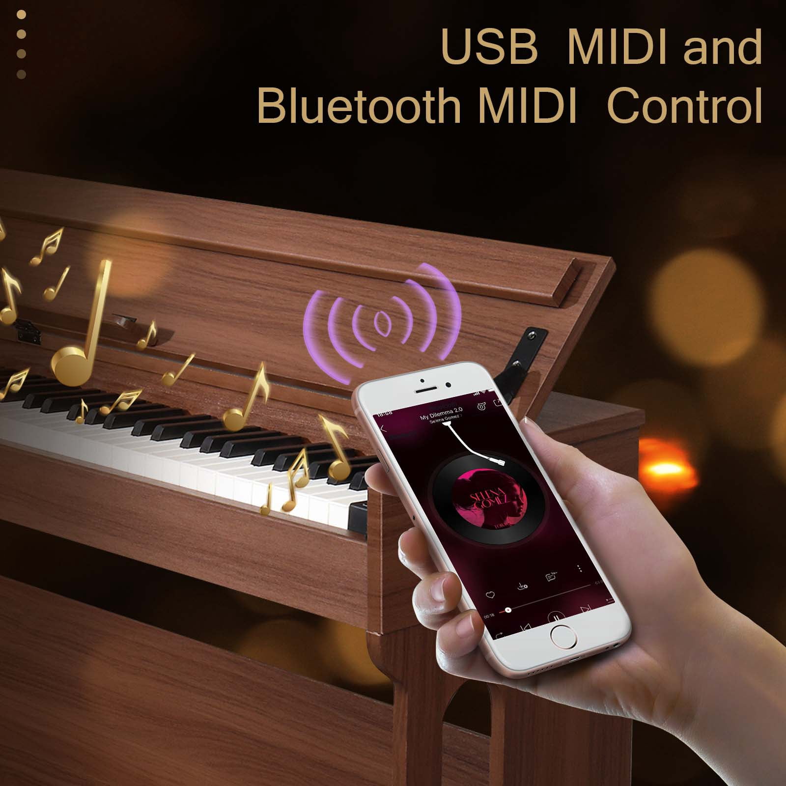 Glarry 88 Key Full Weighted Digital Piano with Furniture Stand, Audio and MIDI Bluetooth, Triple Pedals, Headphone, for All Levels Beginner Dark Brown