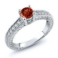 thumbnail image 2 of Gem Stone King 925 Sterling Silver Red Garnet and White Created Sapphire Women's Solitaire Ring with Accent Stones (1.15 Cttw, Round Shape 5MM, Size 5), 2 of 2